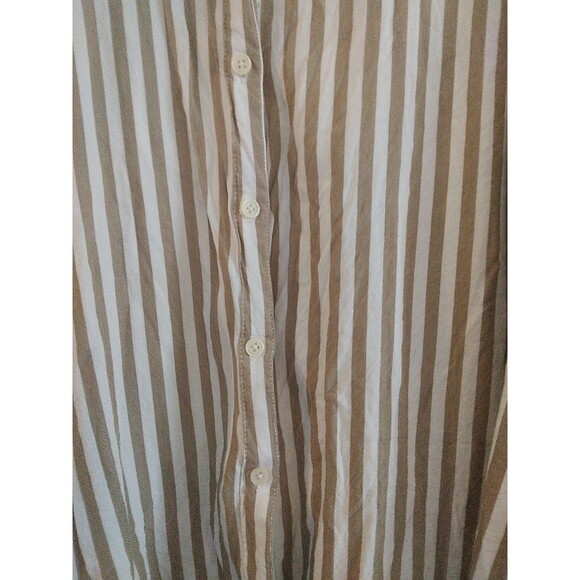 Alexander Jordan Women's Khaki Striped Button Up Long Sleeve Hi Low Blouse 3x - Picture 3 of 6